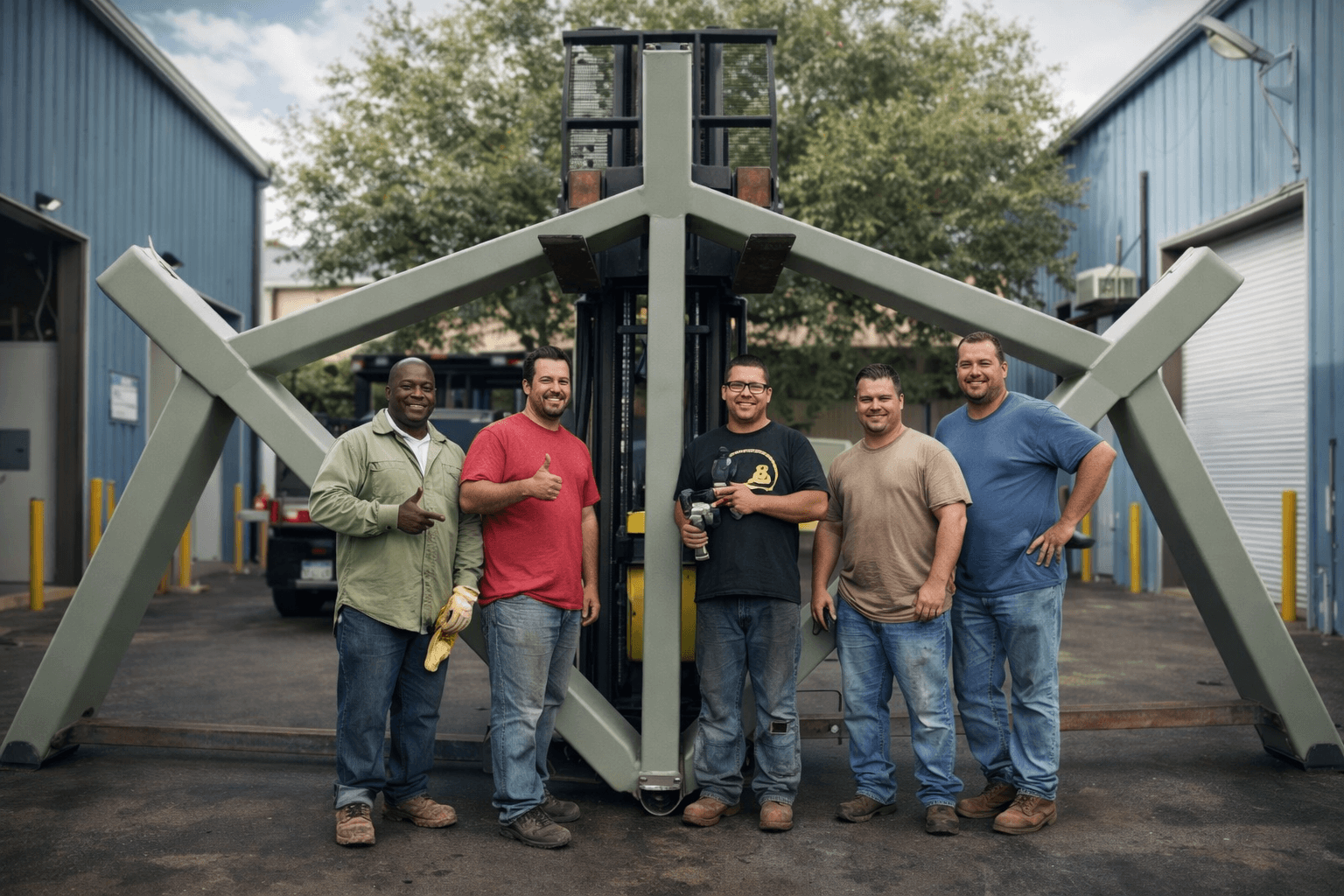 Steel fabrication team and structural steel frame